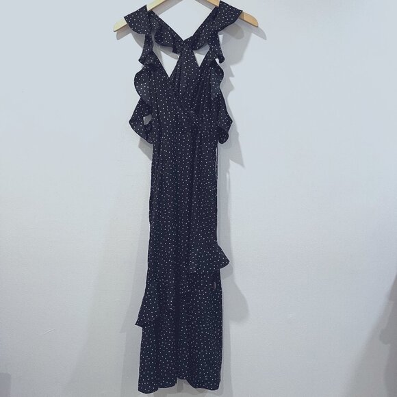 SAYLOR Black & White Polka Dot Ruffle Flutter Sleeve Midi Wrap Dress Size S - Picture 4 of 5